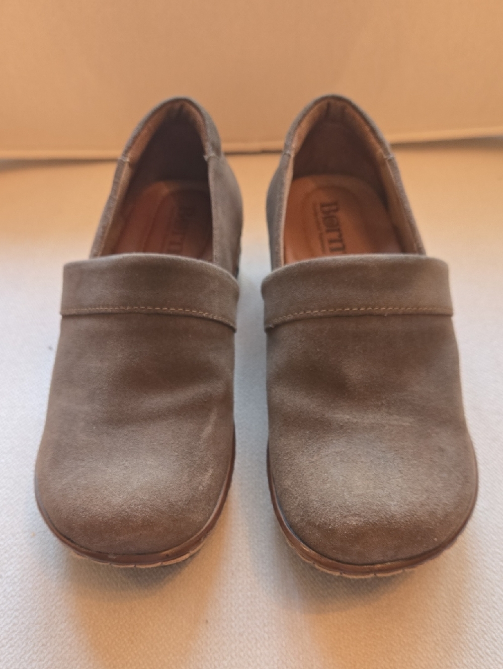 Born Suede Slip-On Clogs in Taupe Brown